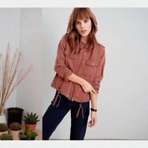 Rails Collins Utility Military Jacket Burgundy Womens Size XL‎ Zip Cinch Hem